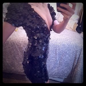 SEXY VINTAGE BLACK DRESS MINI SEQUINS PAILLETTES